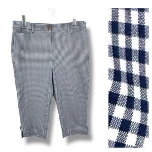 Talbots pants women's 14P petite gingham check cropped blue white nautical beach